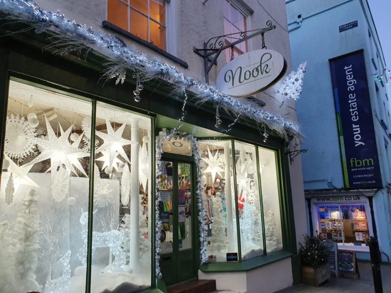 Christmas in Tenby decorated shop windows